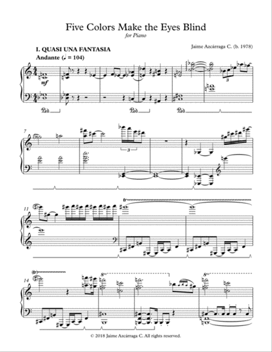 Five Colors Make the Eyes Blind (1st and 2nd Movements) Piano Solo scores gallery preview page 3