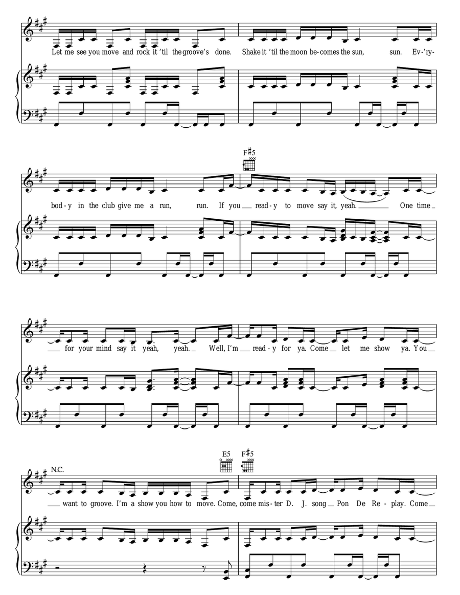 Pon De Replay Pon De Replay Piano, Vocal, Guitar scores gallery preview page 3