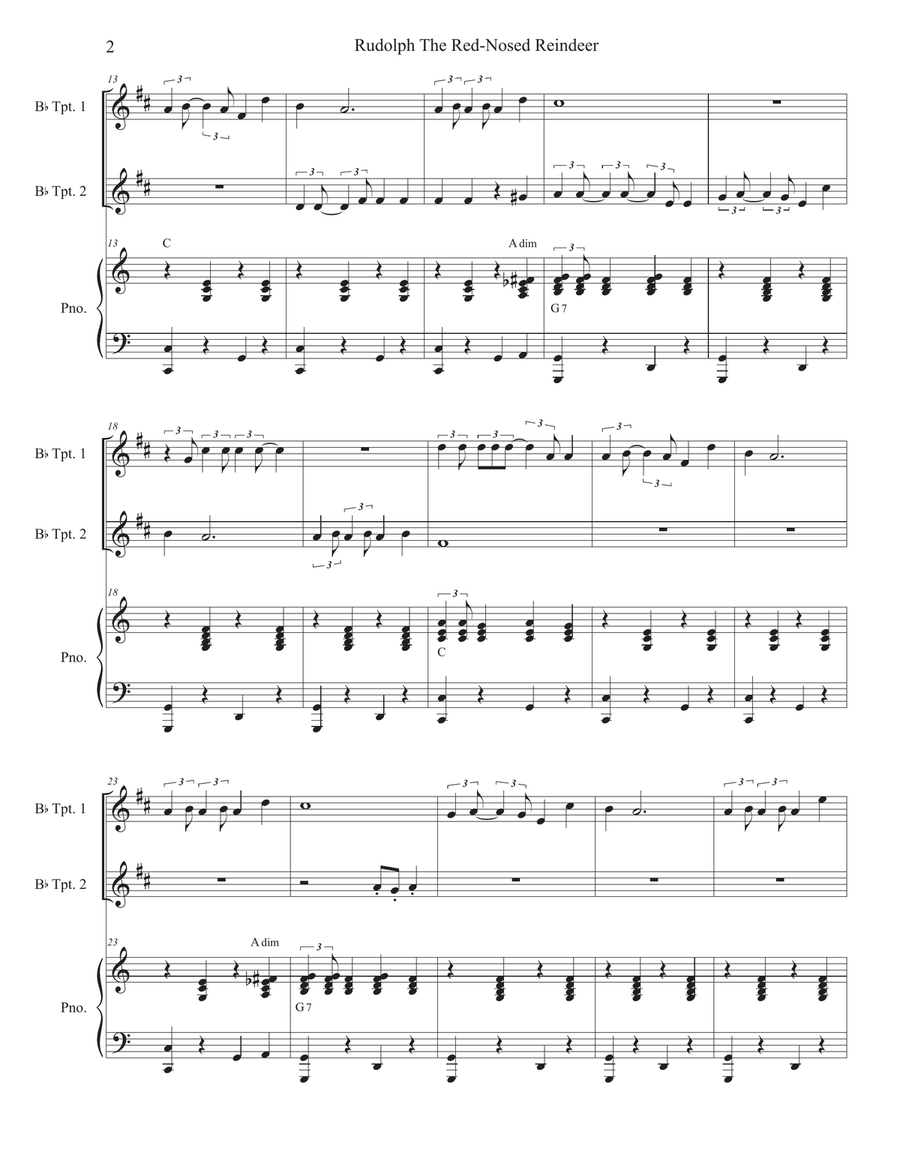 Rudolph The Red-nosed Reindeer Trumpet Duet scores gallery preview page 2