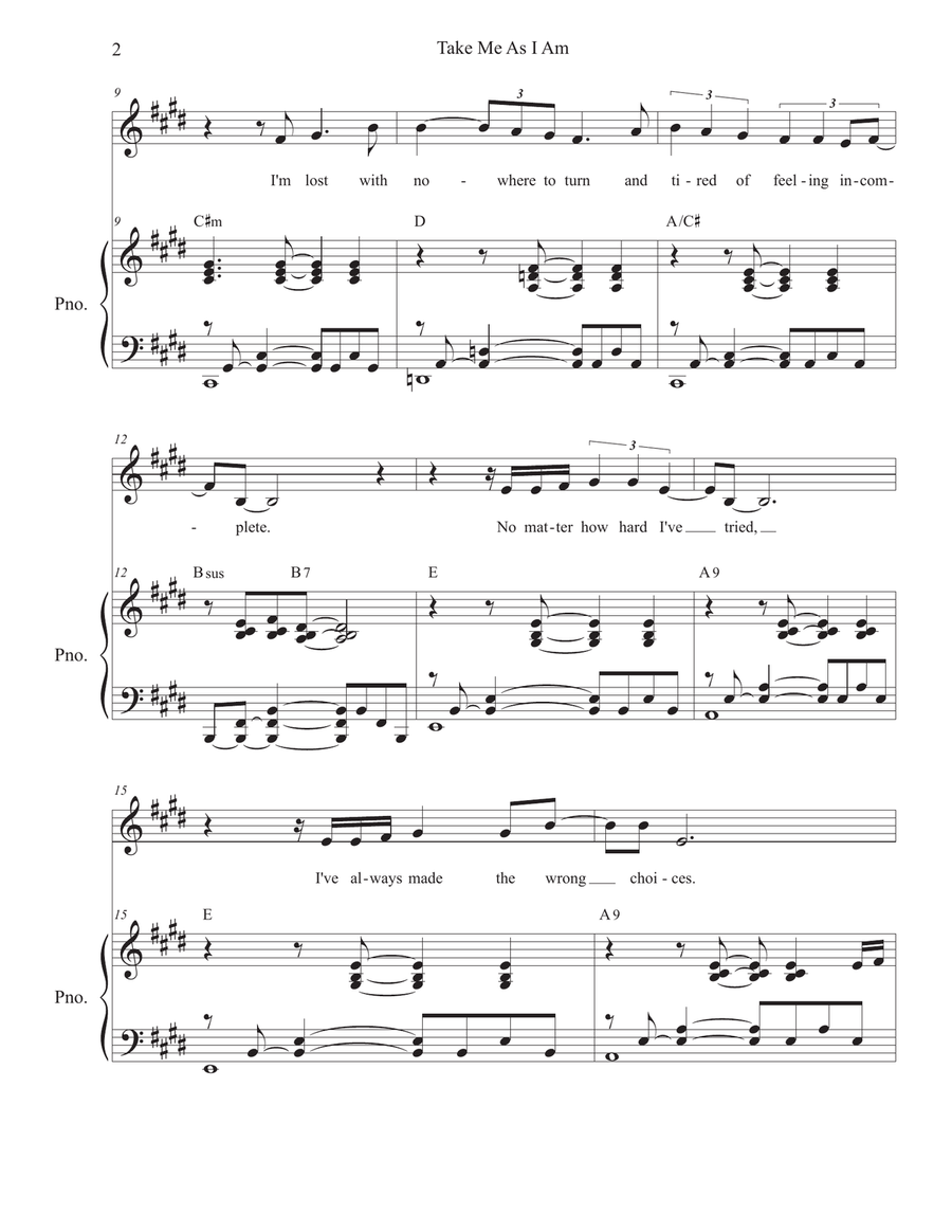 Take Me As I Am (Vocal solo - High Key) Piano, Vocal scores gallery preview page 2
