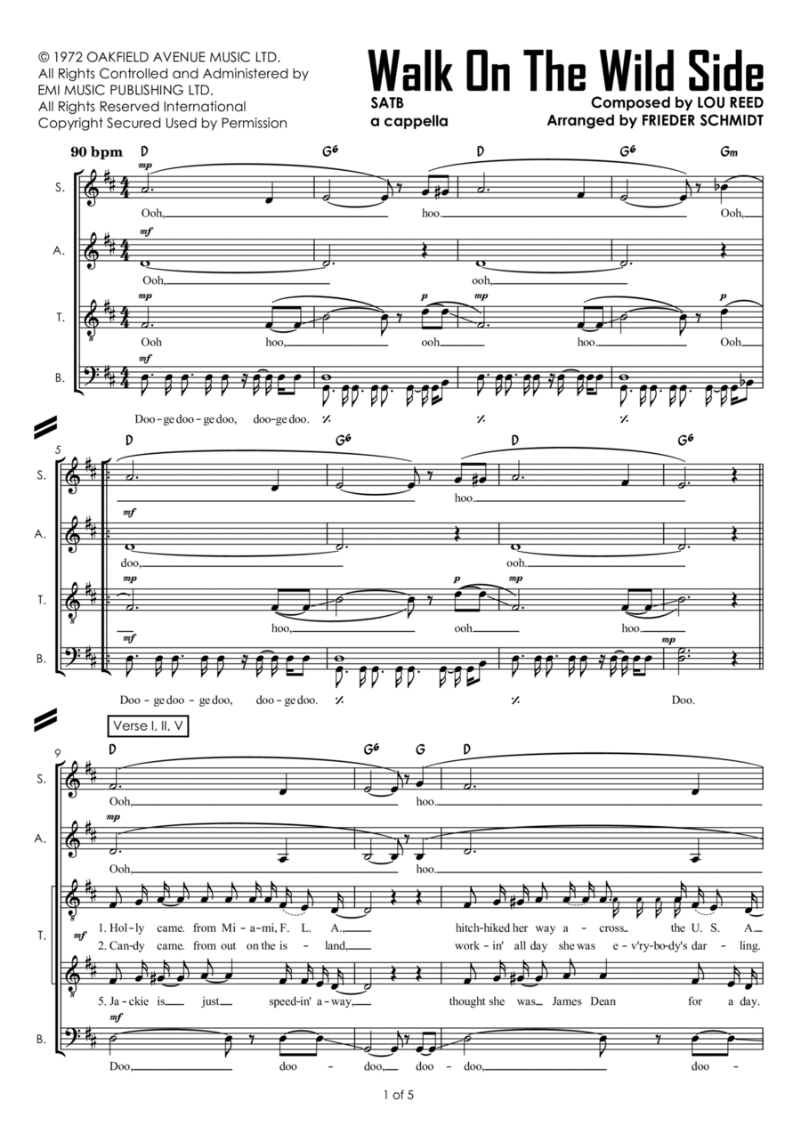 Walk On The Wild Side 4-Part scores gallery preview page 1
