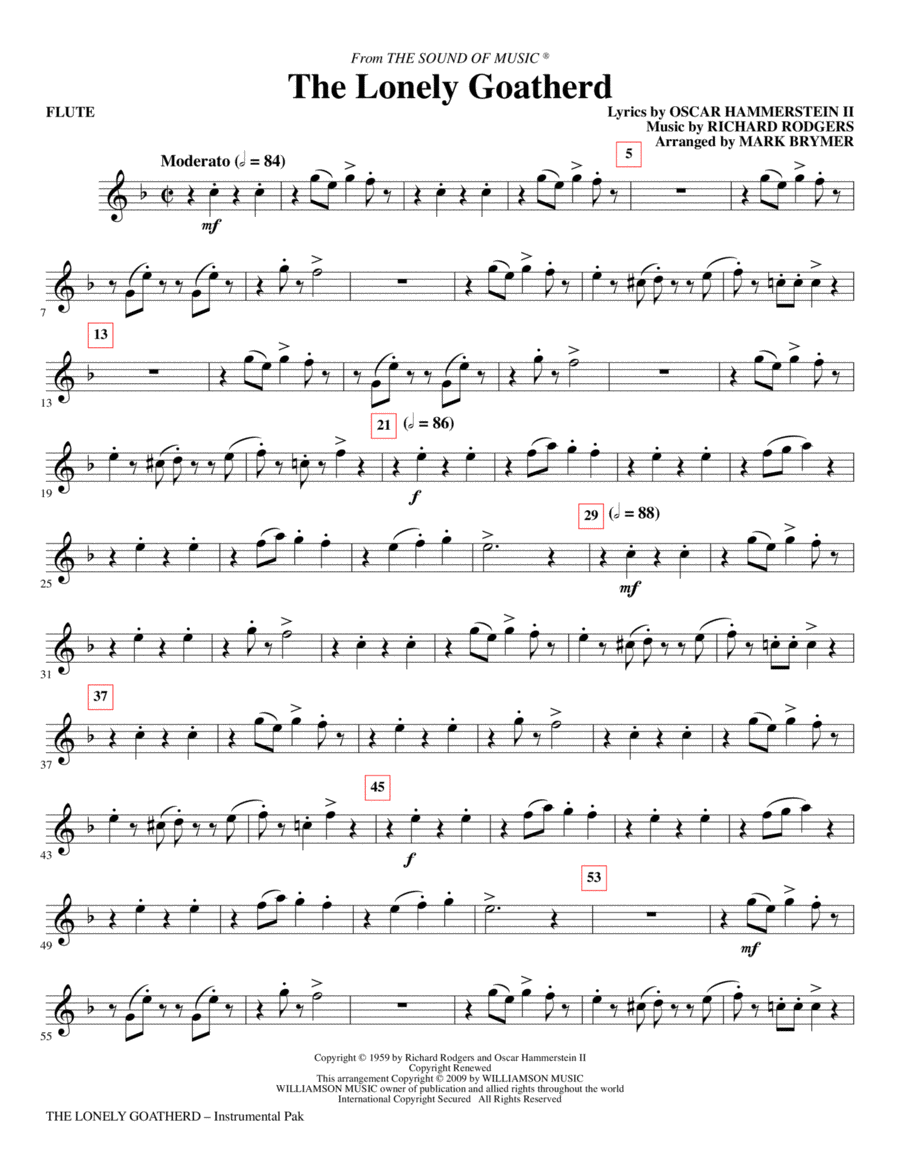 The Lonely Goatherd - Flute Choir scores gallery preview page 1