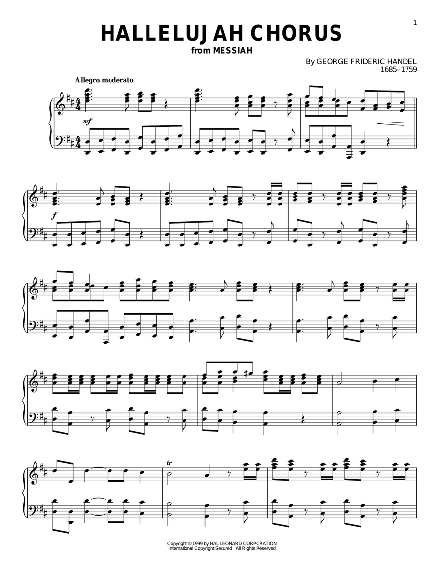 Hallelujah Chorus Hallelujah Chorus Piano Solo scores gallery preview page 1
