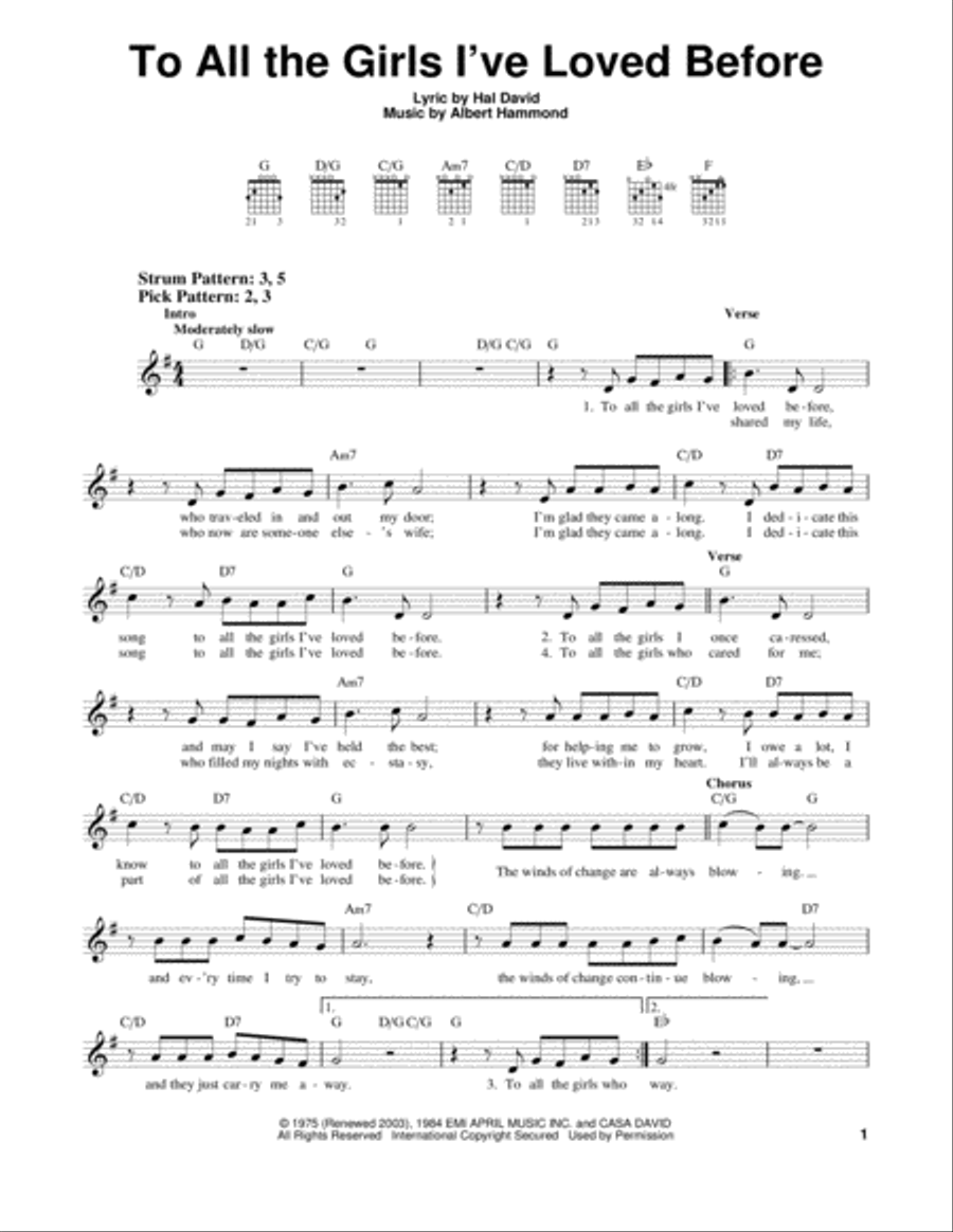 To All The Girls I've Loved Before Acoustic Guitar scores gallery preview page 1