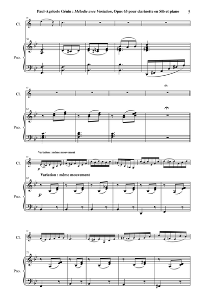 Paul-Agricole Génin: Mélodie avec variation, opus 63, for Bb clarinet and piano