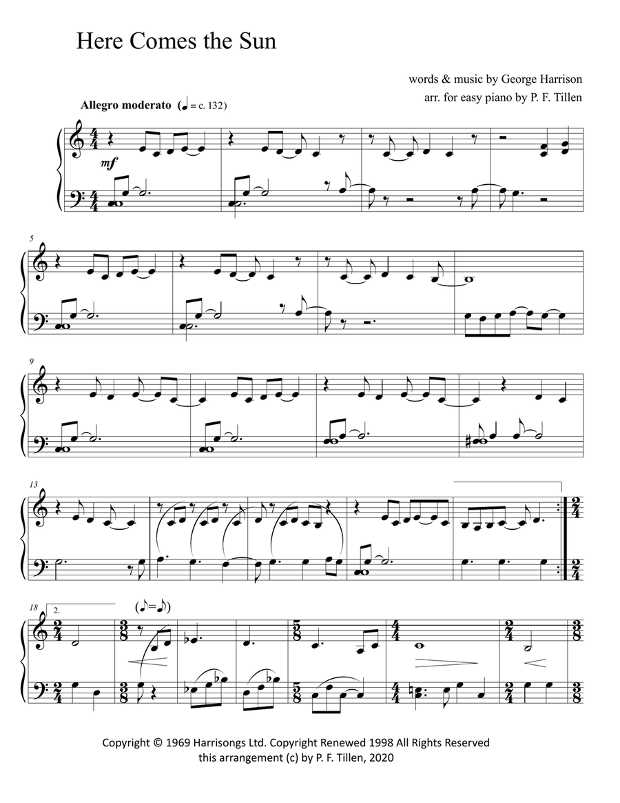 Here Comes The Sun Piano Solo scores gallery preview page 1