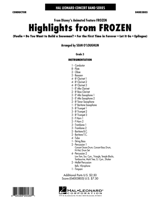 Book cover for Highlights from Frozen (arr. Sean O'Loughlin) - Conductor Score (Full Score)