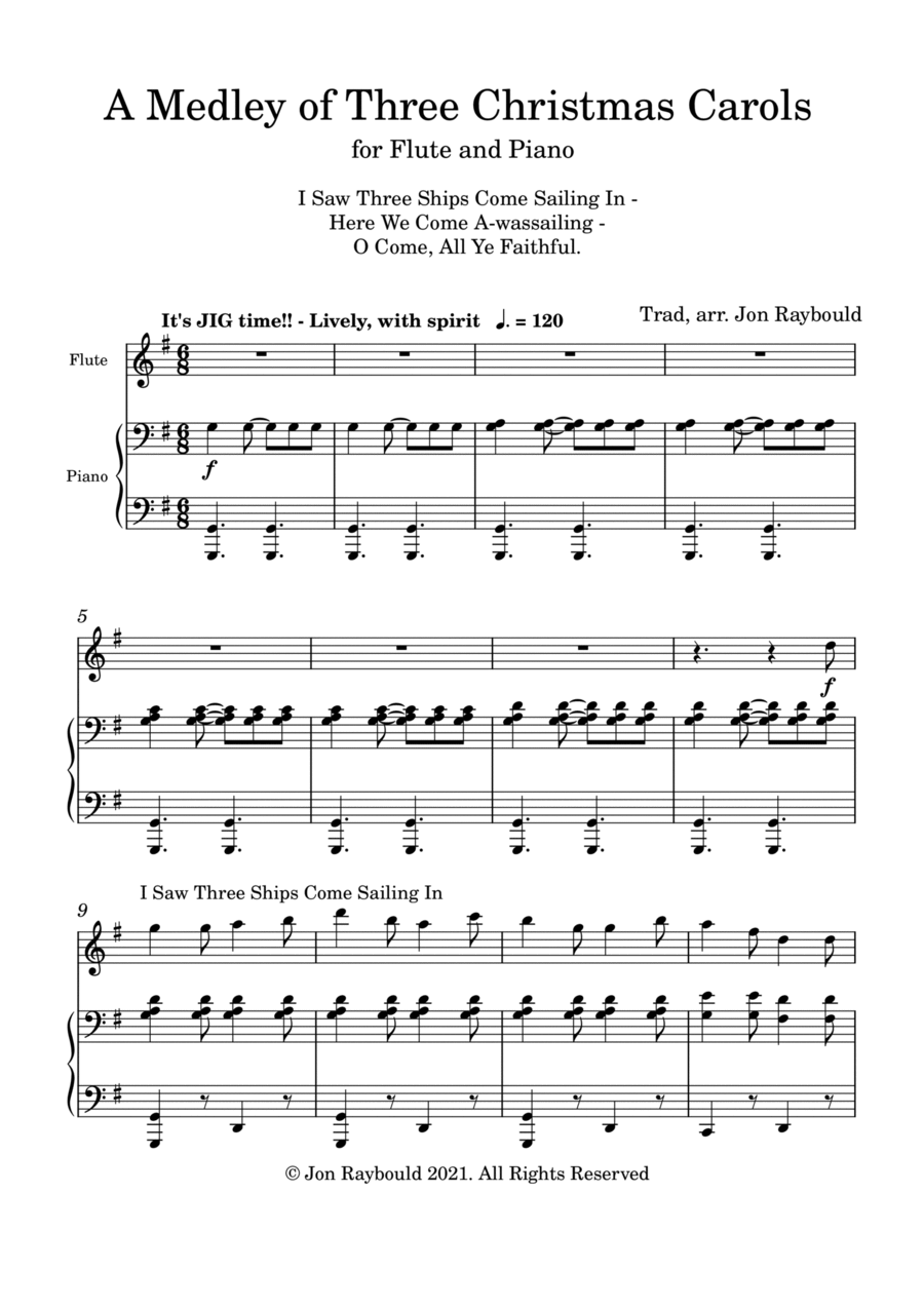 A Medley of Three Christmas Carols Woodwind Duet scores gallery preview page 1