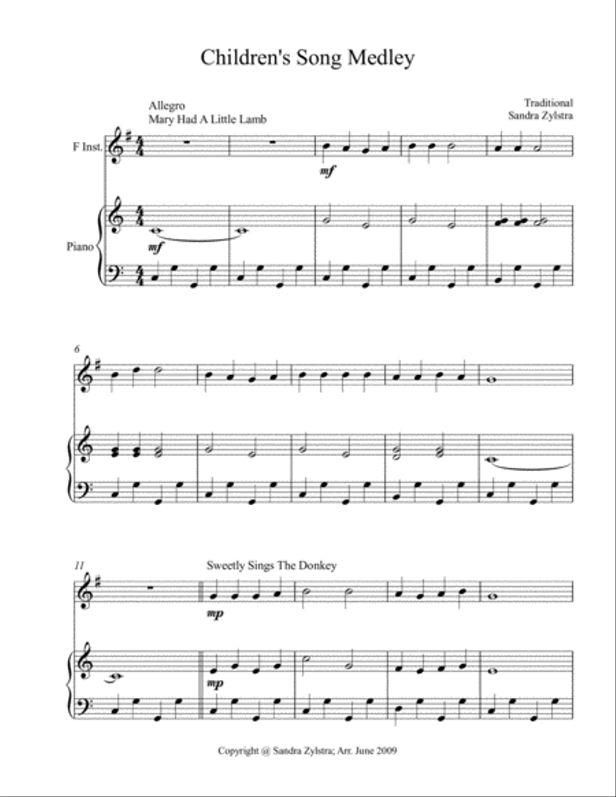 Children's Song Medley (treble F instrument solo) Horn scores gallery preview page 2