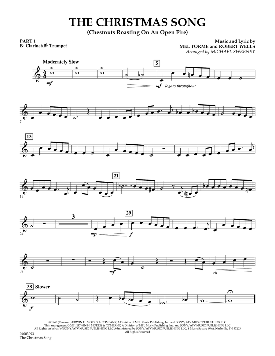 The Christmas Song (Chestnuts Roasting On An Open Fire) - Pt.1: Bb Clarinet/Bb Trumpet Concert Band scores gallery preview page 1