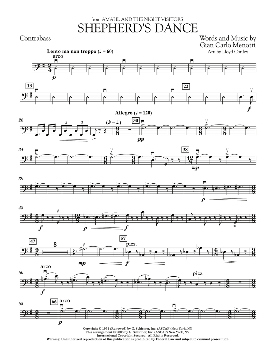 Shepherd's Dance (from Amahl and the Night Visitors) - String Bass Double Bass scores gallery preview page 1