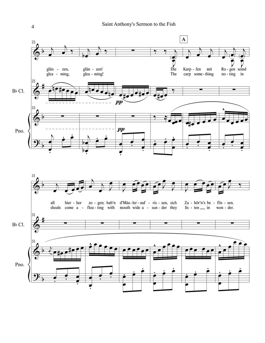 Mahler's Sermon to the Fish -voice, clarinet, piano Small Ensemble scores gallery preview page 4