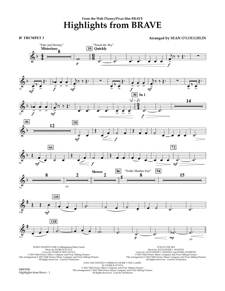 Highlights From Brave - Bb Trumpet 3 Concert Band scores gallery preview page 1
