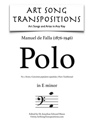 Book cover for FALLA: Polo (transposed to E minor, bass clef)