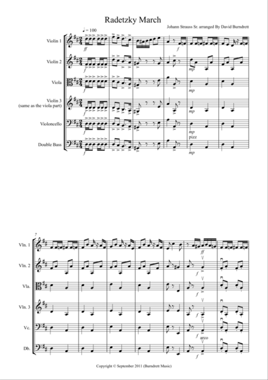 Radetzky March for String Orchestra String Quartet scores gallery preview page 1
