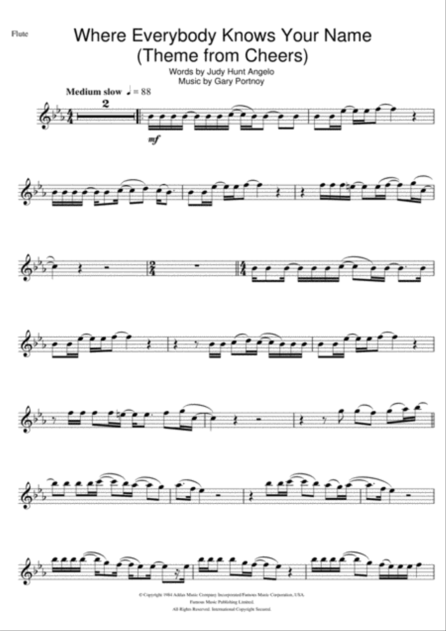 Where Everybody Knows Your Name (Theme from Cheers) Flute Solo scores gallery preview page 1