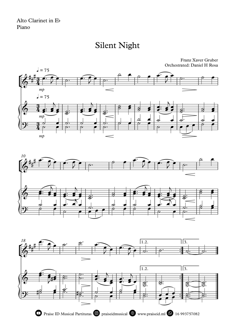 Silent Night - Christmas Carol - Eb Clarinet and Piano E-Flat Clarinet scores gallery preview page 1