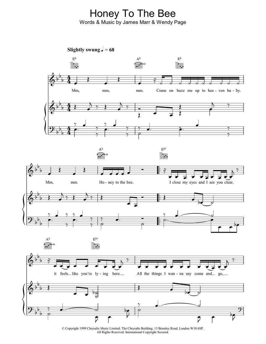 Honey to the Bee Honey to the Bee Piano, Vocal, Guitar scores gallery preview page 1