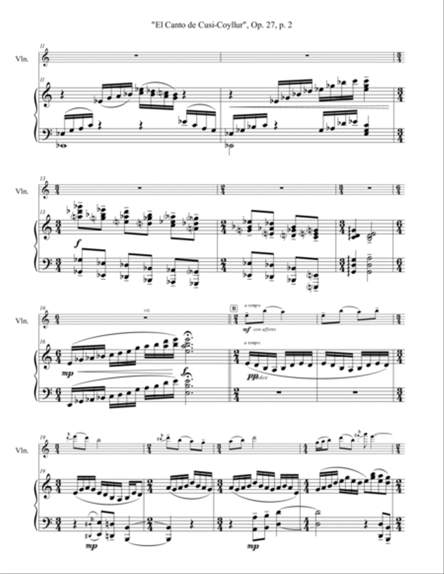 El Canto de Cusi-Coyllur, Op. 27 for violin and piano Chamber Music scores gallery preview page 2