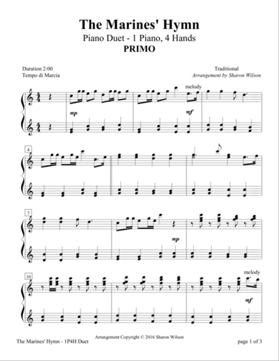 The Marines' Hymn (1 Piano, 4 Hands Duet) Piano Method scores gallery preview page 3