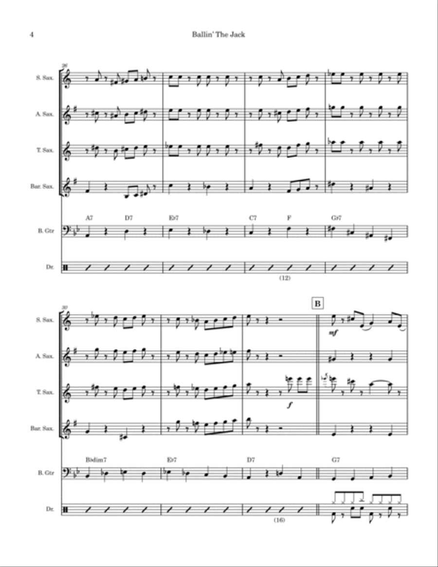 Ballin' The Jack Ballin' The Jack Saxophone Quartet scores gallery preview page 4