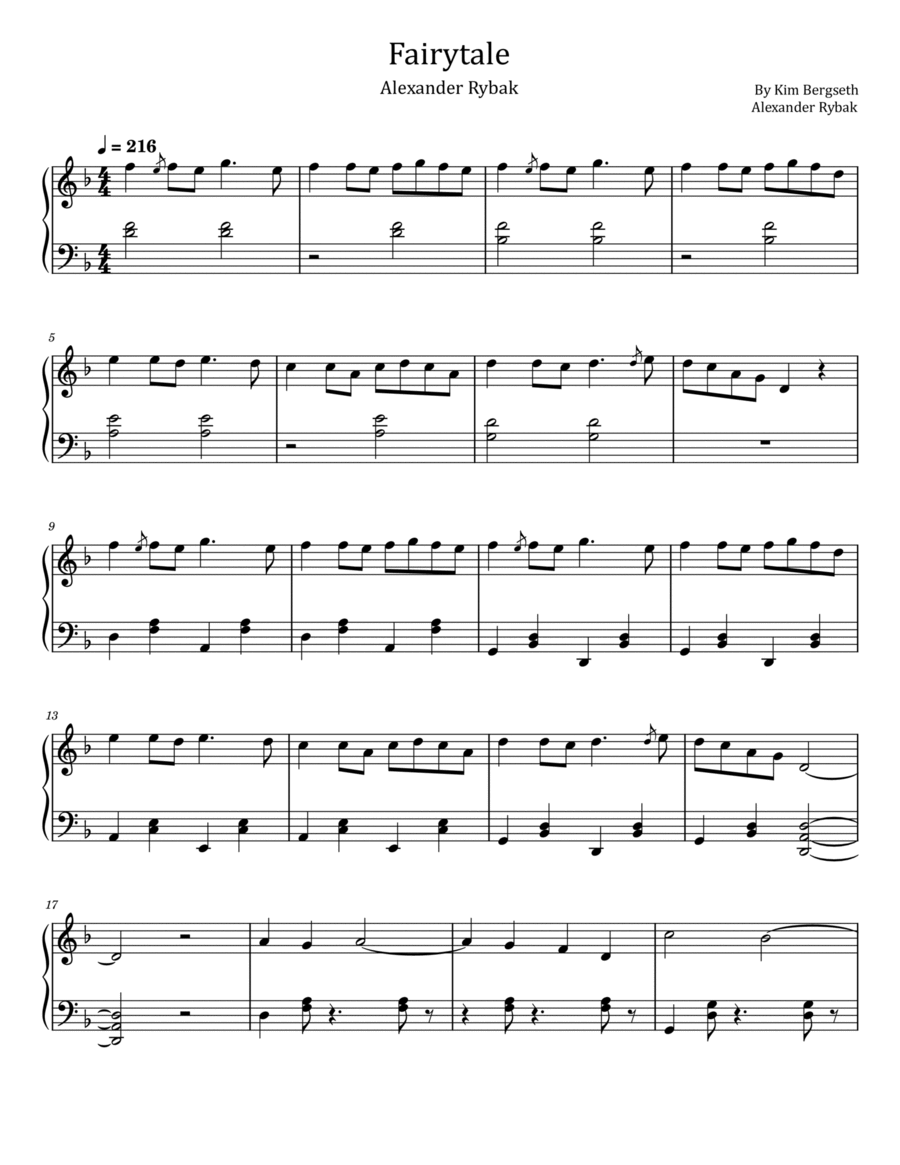 Fairytale Piano Solo scores gallery preview page 1