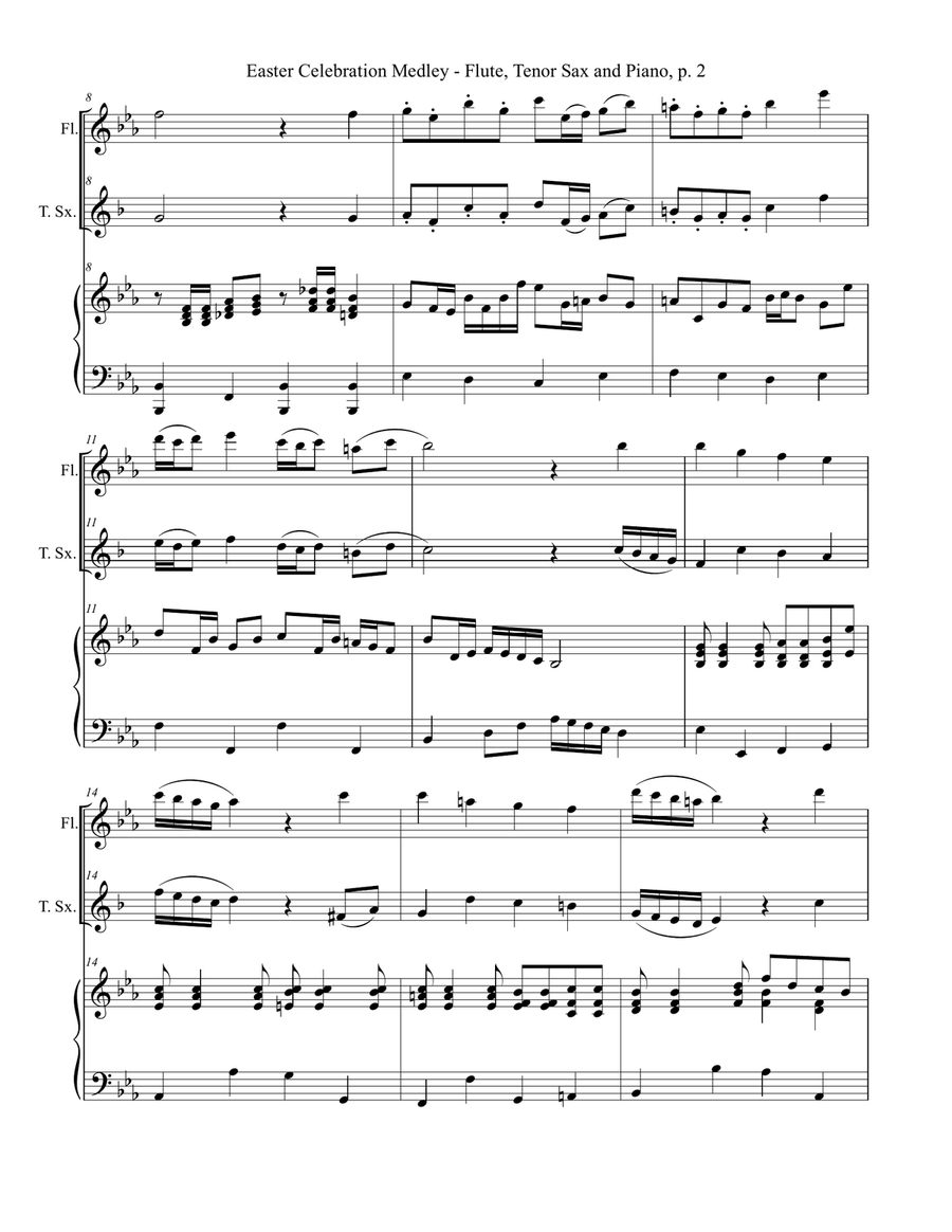 EASTER CELEBRATION MEDLEY (for Flute, Tenor Sax and Piano with Instrumental Parts) Woodwind Duet scores gallery preview page 3