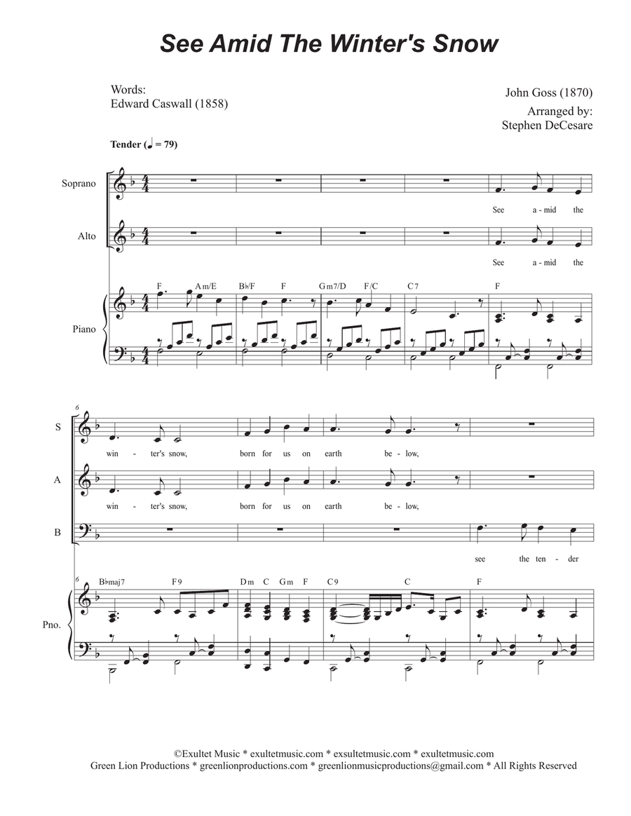 See Amid The Winter's Snow (Vocal Trio - (SAB) 3-Part scores gallery preview page 1
