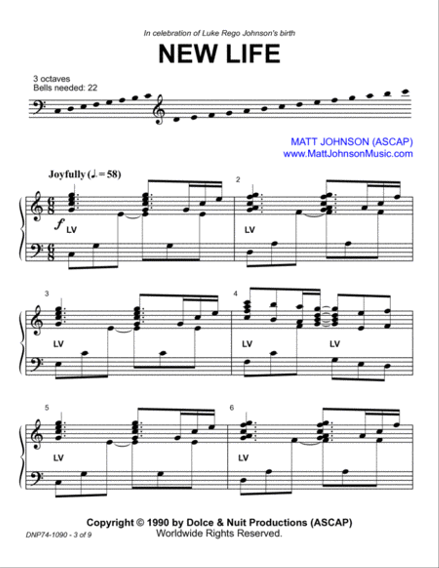 New Life ~ 3-octave handbell choirs, with optional cello - REPRODUCIBLE 3-Octaves scores gallery preview page 3