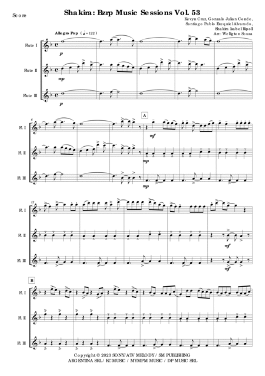 Shakira: Bzrp Music Sessions Vol. 53 Woodwind Trio scores gallery preview page 2