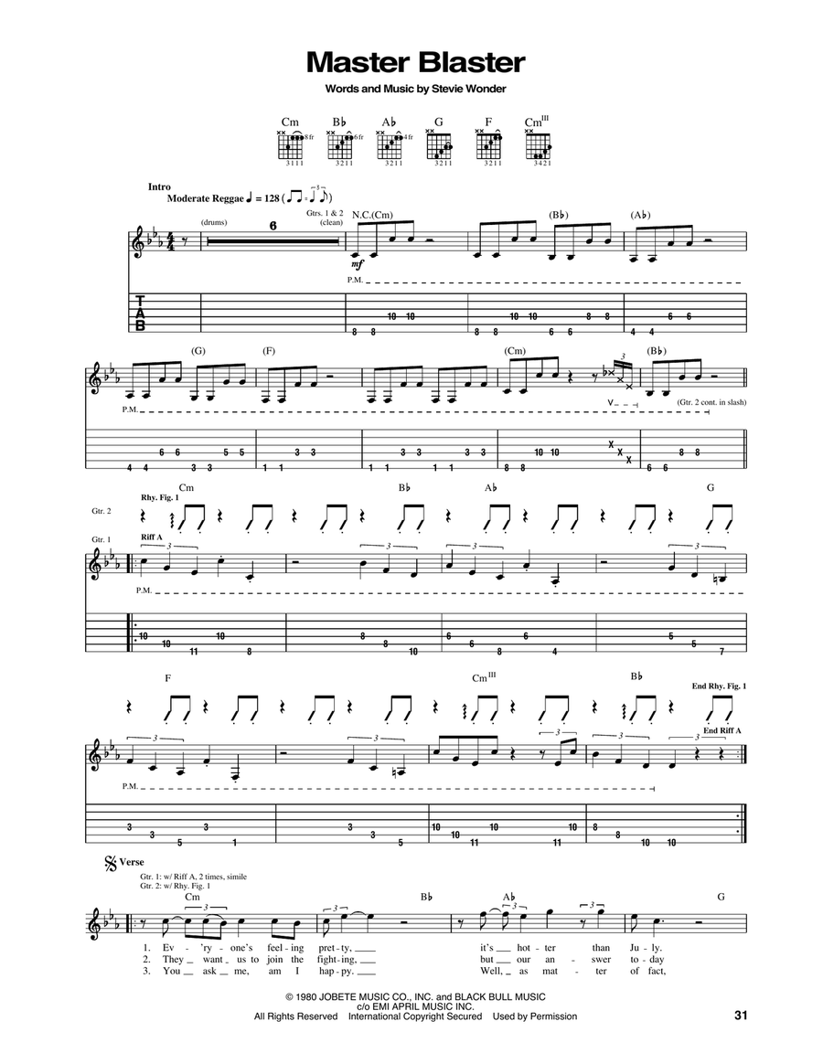 Master Blaster Guitar Tablature scores gallery preview page 1