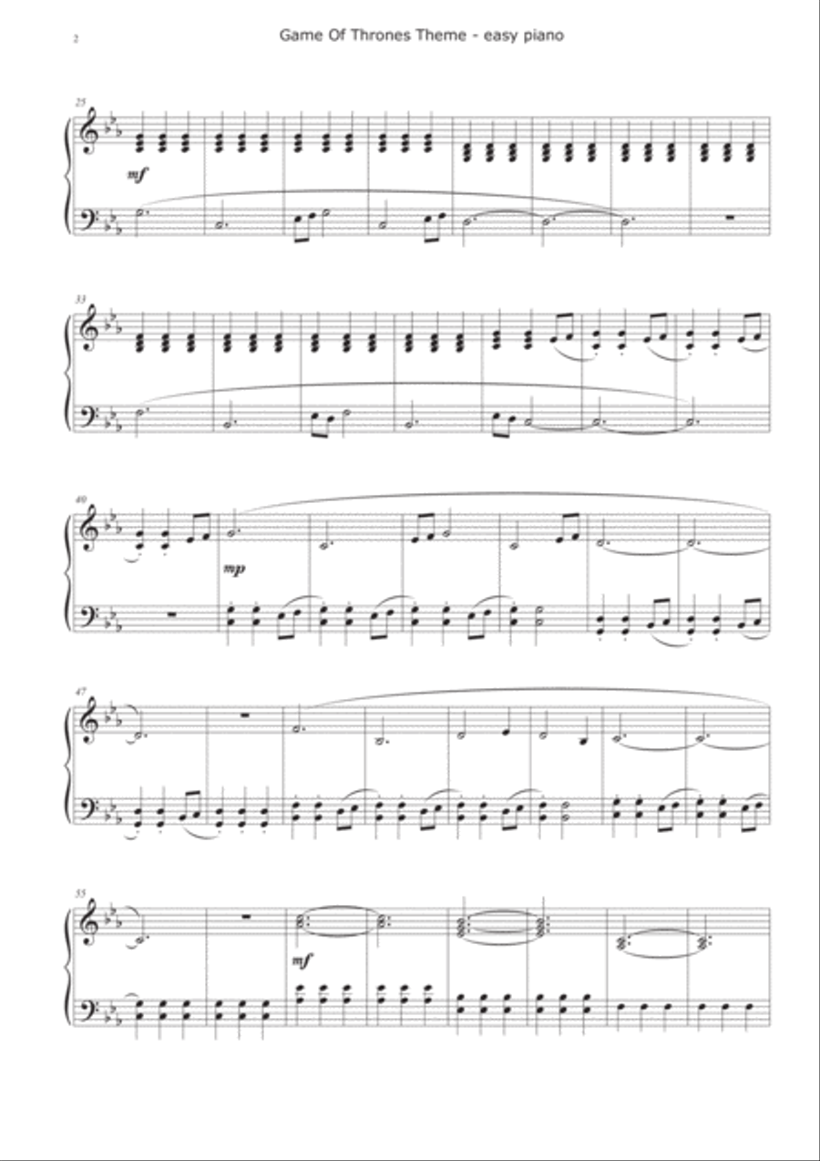 Game Of Thrones Easy Piano scores gallery preview page 2