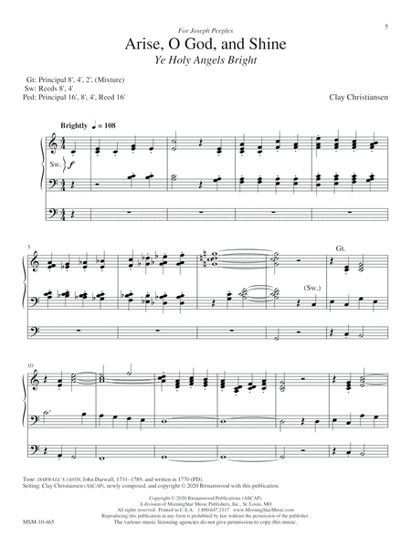 Arise and Shine: Ten Easy Hymn Settings for Organ (Downloadable)
