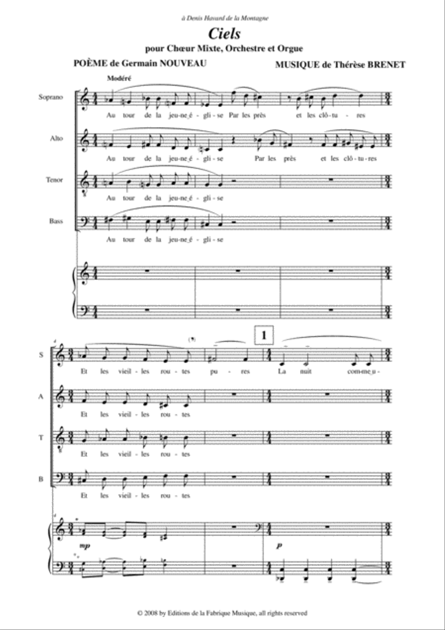 Thérèse Brenet: Ciels for SATB chorus, orchestra and organ, chorus part 4-Part scores gallery preview page 2