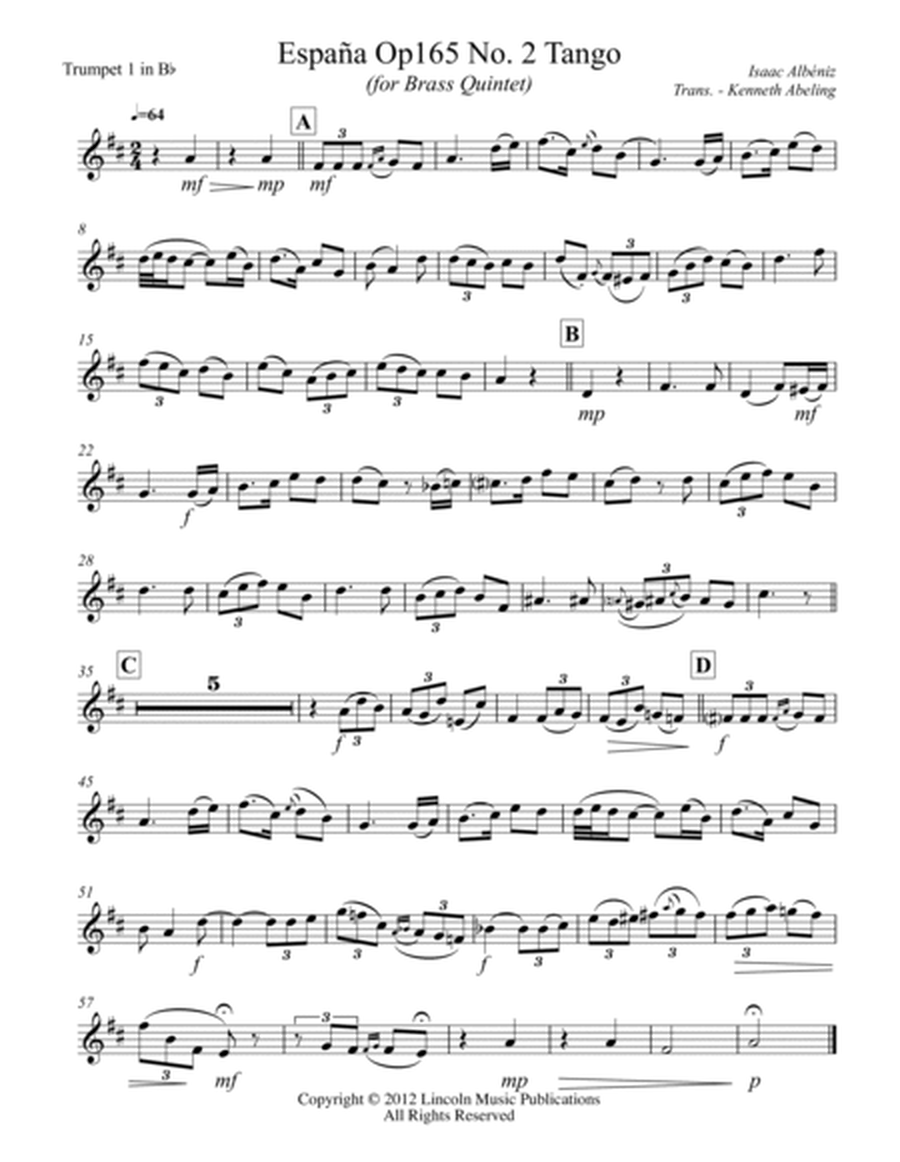 Albeniz - Espana Op.165 No. 2 Tango (for Brass Quintet) image number null