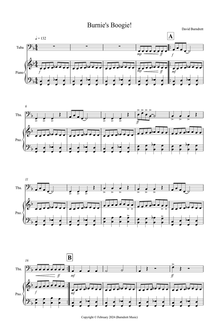 Burnie's Boogie for Easy Tuba and Piano Piano Accompaniment scores gallery preview page 1