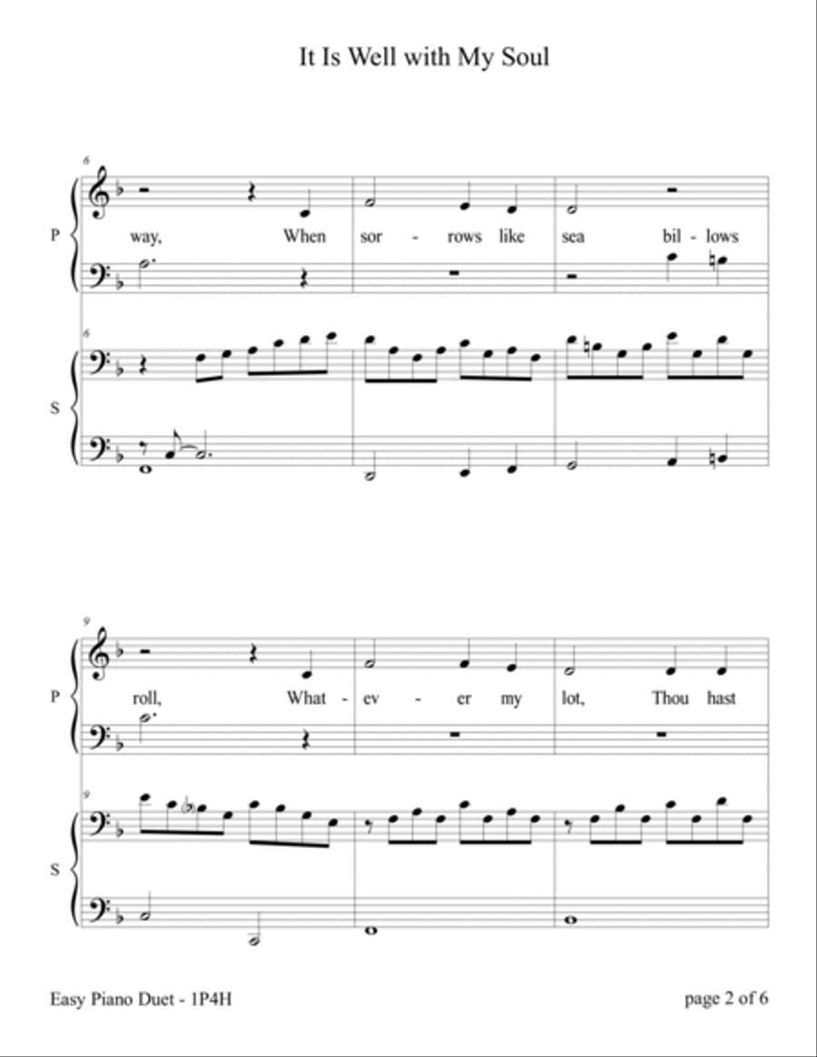 It Is Well with My Soul (Easy Piano Duet; 1 Piano, 4 Hands) Easy Piano scores gallery preview page 6