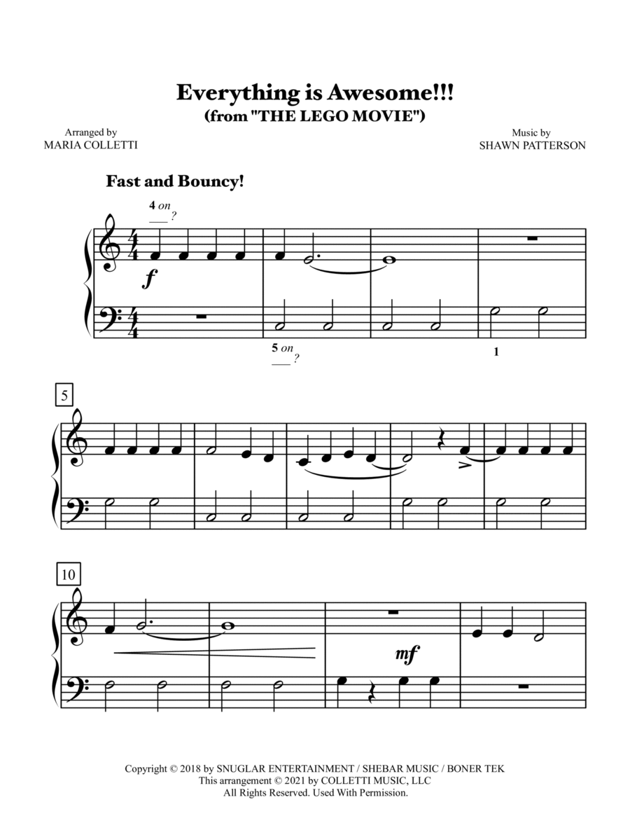 Everything Is Awesome (awesome Remixx!!!) Easy Piano scores gallery preview page 1