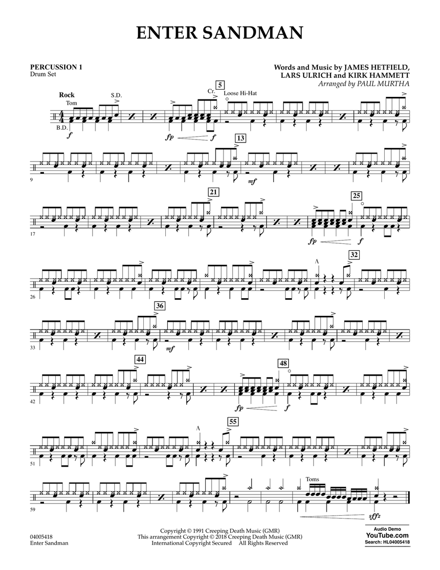Enter Sandman - Percussion 1 Concert Band scores gallery preview page 1