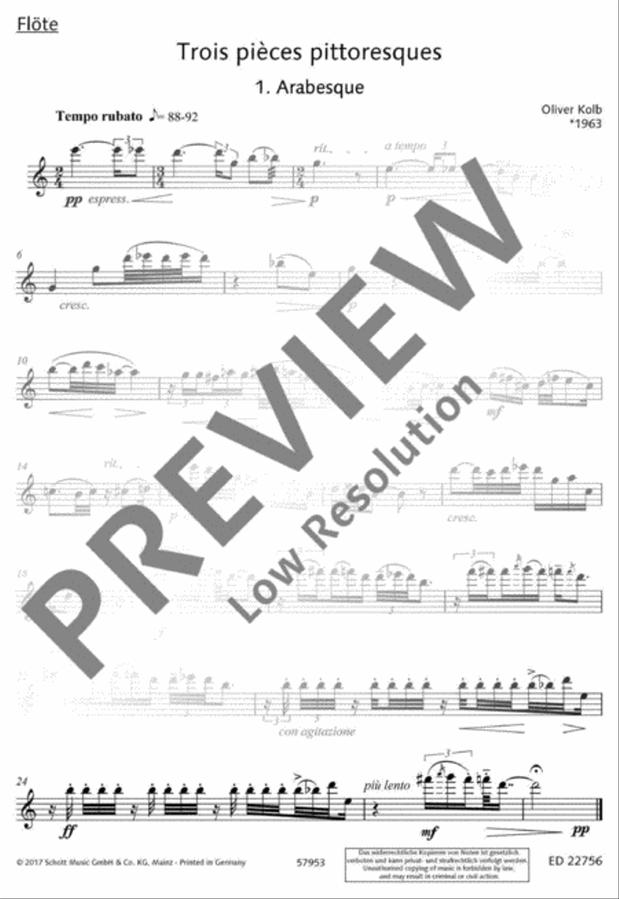 Trois pièces pittoresques Flute Solo scores gallery preview page 17