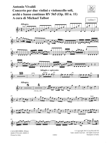 Concerto D Minor, RV 565, Op. III, No. 11