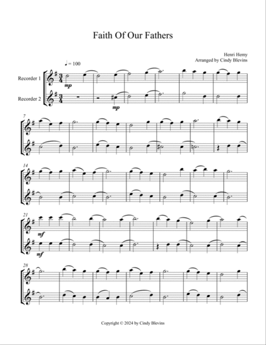 Faith Of Our Fathers, for Recorder Duet Woodwind Duet scores gallery preview page 2