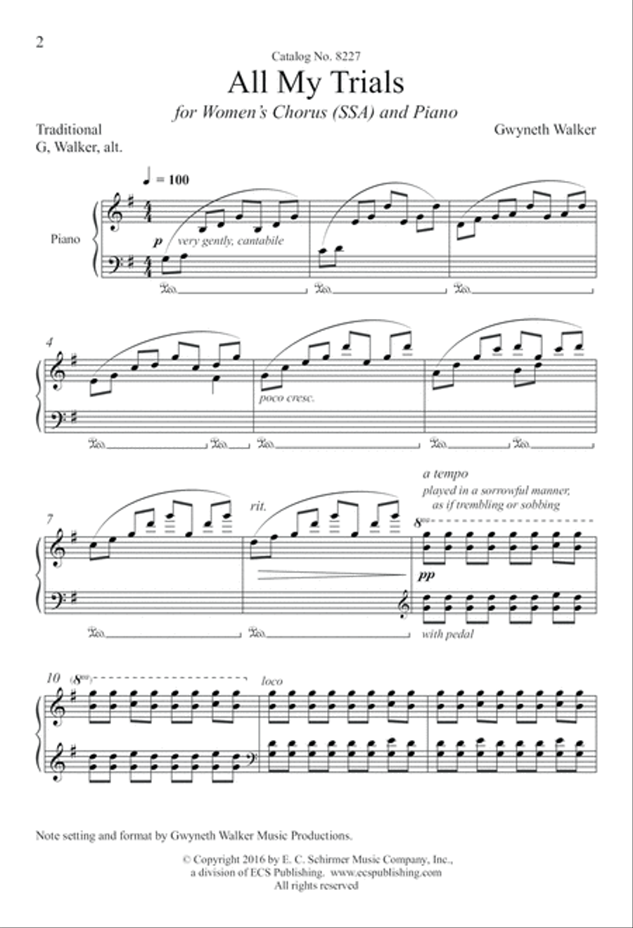 Gospel Songs: All My Trials SSA scores gallery preview page 2