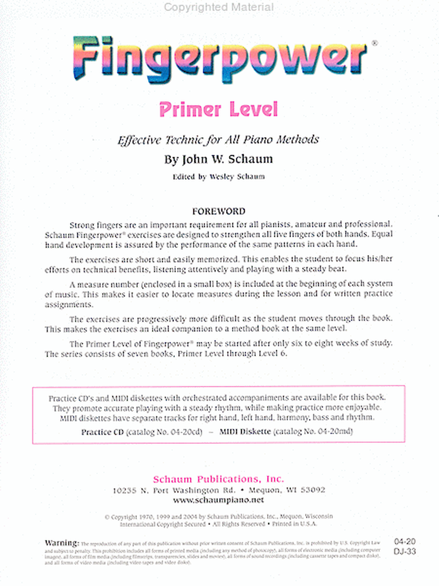 Schaum Fingerpower, Primer Level (Book and CD)