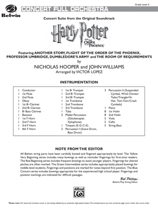 Book cover for Harry Potter and the Order of the Phoenix, Concert Suite from: Score