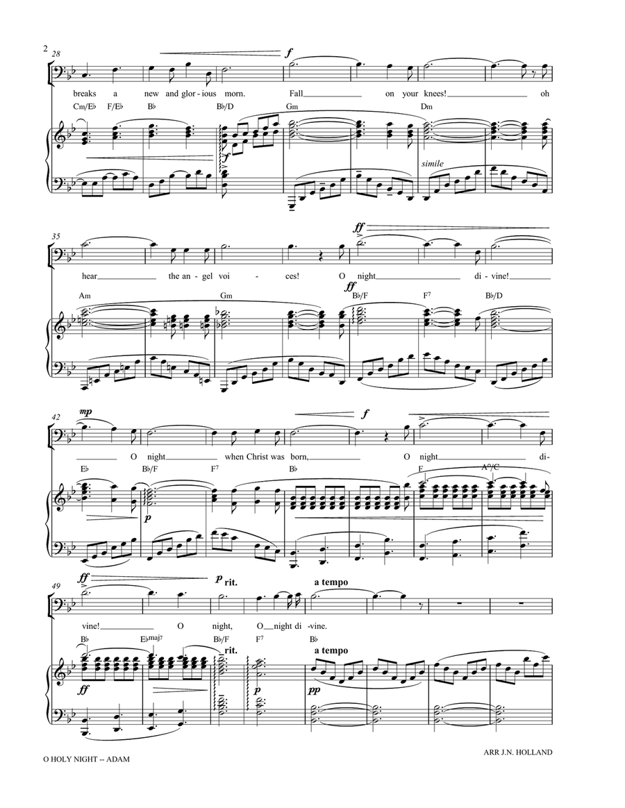 O Holy Night (Cantique de Noel) Adolphe Adam for Solo Bass Baritone Voice (Key of Bb) Baritone Voice scores gallery preview page 4