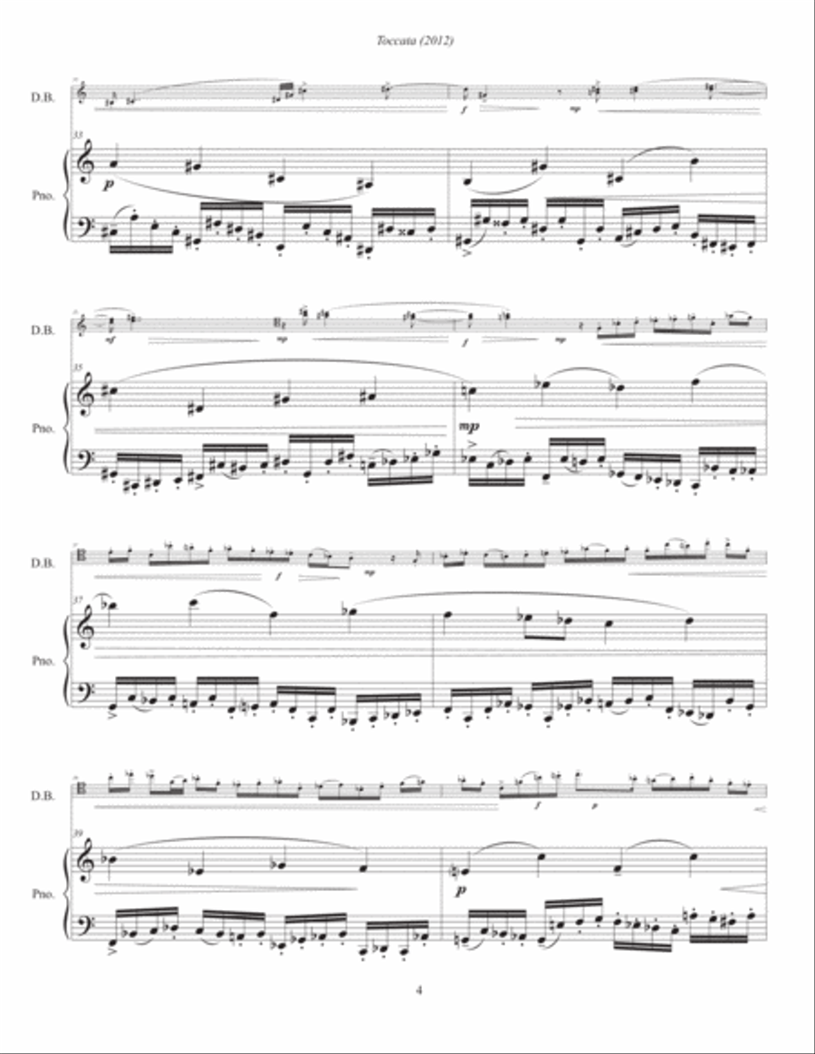 Toccata for Double Bass and Piano (2012, rev. 2020) piano part, newly revised version for double bas Double Bass scores gallery preview page 4