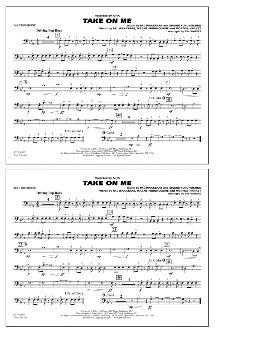 Take On Me - 2nd Trombone Marching Band scores gallery preview page 1
