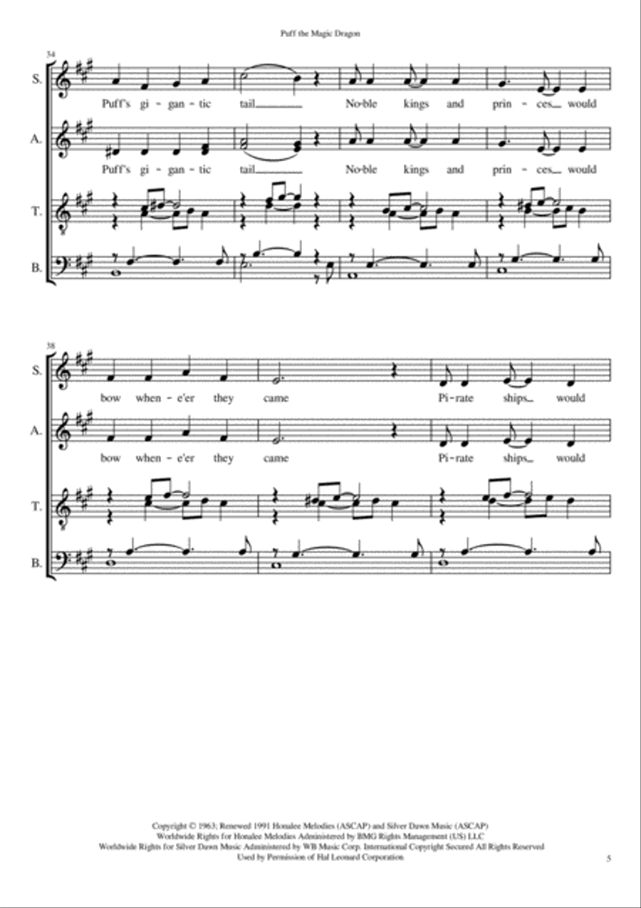 Puff The Magic Dragon Puff The Magic Dragon 4-Part scores gallery preview page 5