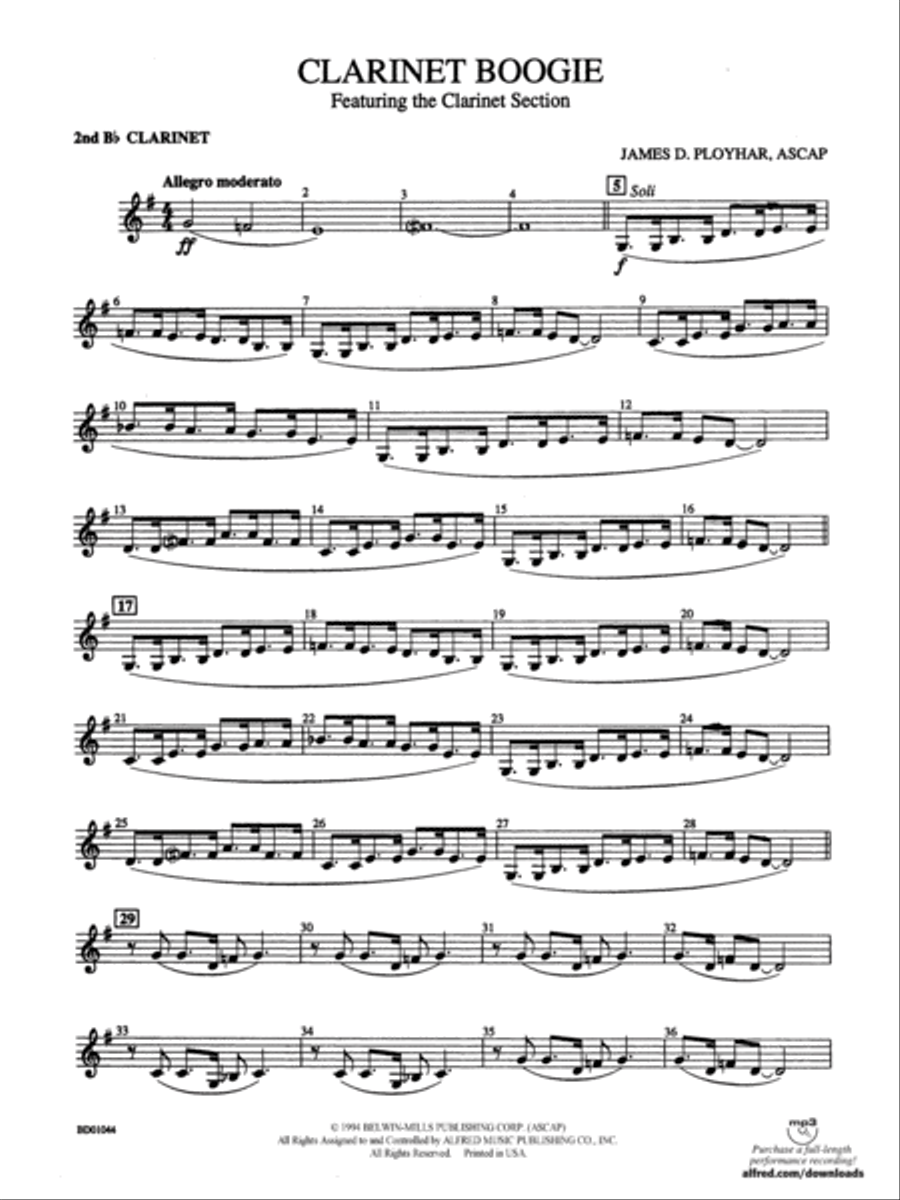 Clarinet Boogie: 2nd B-flat Clarinet Concert Band scores gallery preview page 1